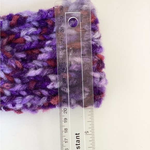 Hat Headband Earwarmer Handmade Purple Red Lavender Knit Ponytail Hat - Picture 8 of 14